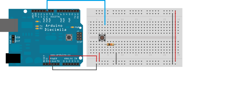 How to connect the button to the Arduino and to the breadboard