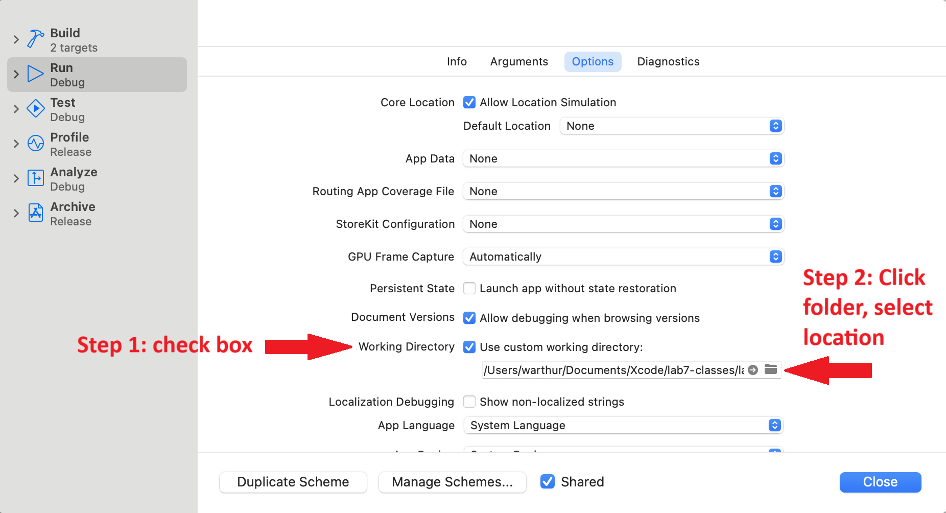 xcode working directory