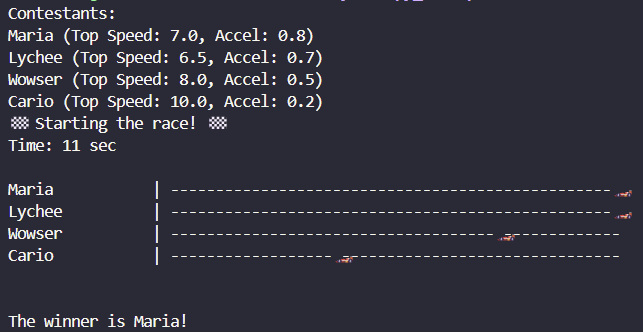 Completed Maria Kart program